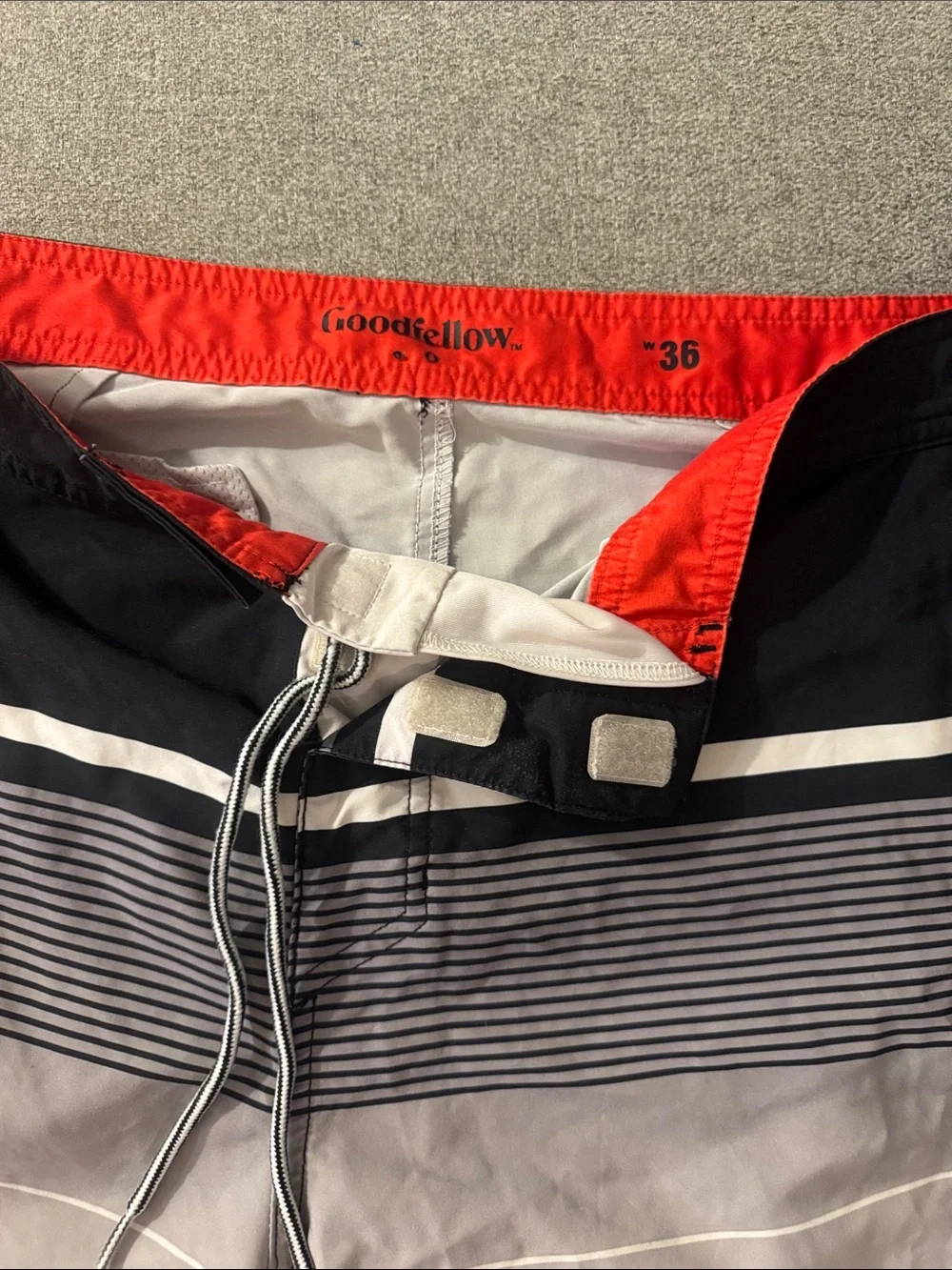 5/$15-Goodfellow & Co. Black, White & Red Striped Swim Shorts